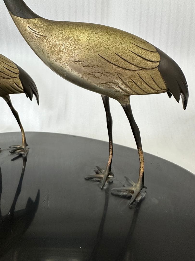 作家物 鶴　2羽 オブジェ　インテリア 高さ約29cm 銅製？