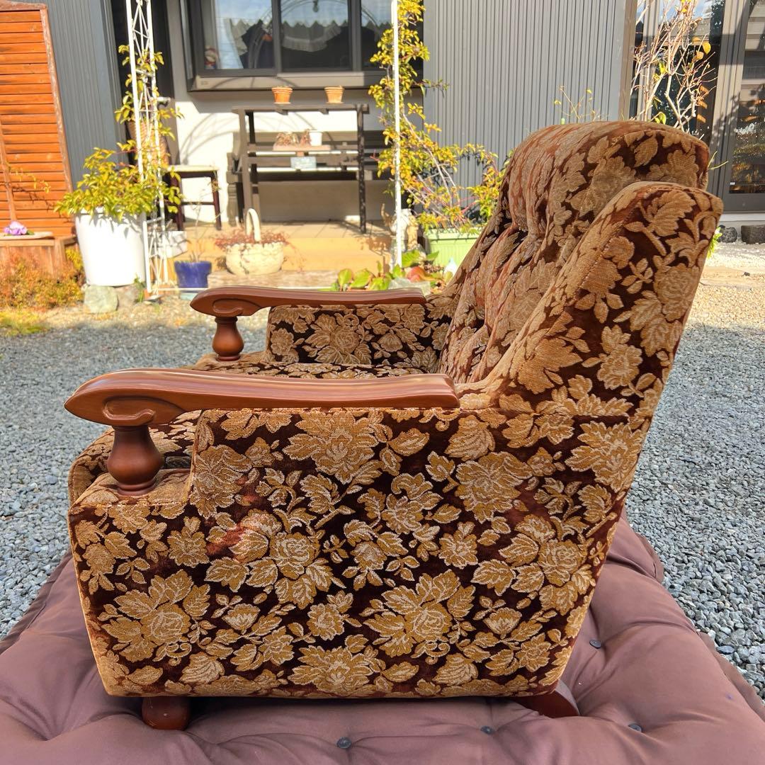 昭和レトロ ベロア ソファ 1人掛け 花柄 ヴィンテージ vintage 古家具