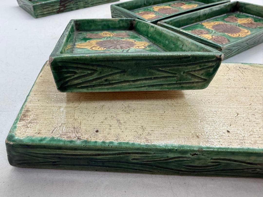 江戸時代　源内焼　角皿5点　三彩　アンティーク　送料込み251214