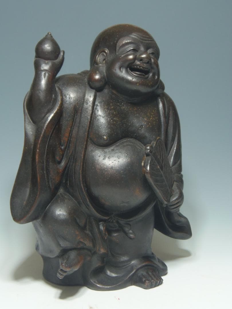 高さ285 古備前 七福神 踊り布袋尊 備前焼 置物 骨董