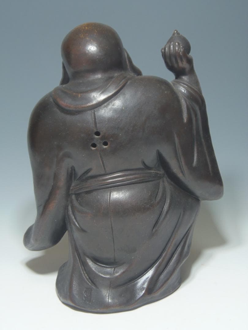高さ285 古備前 七福神 踊り布袋尊 備前焼 置物 骨董