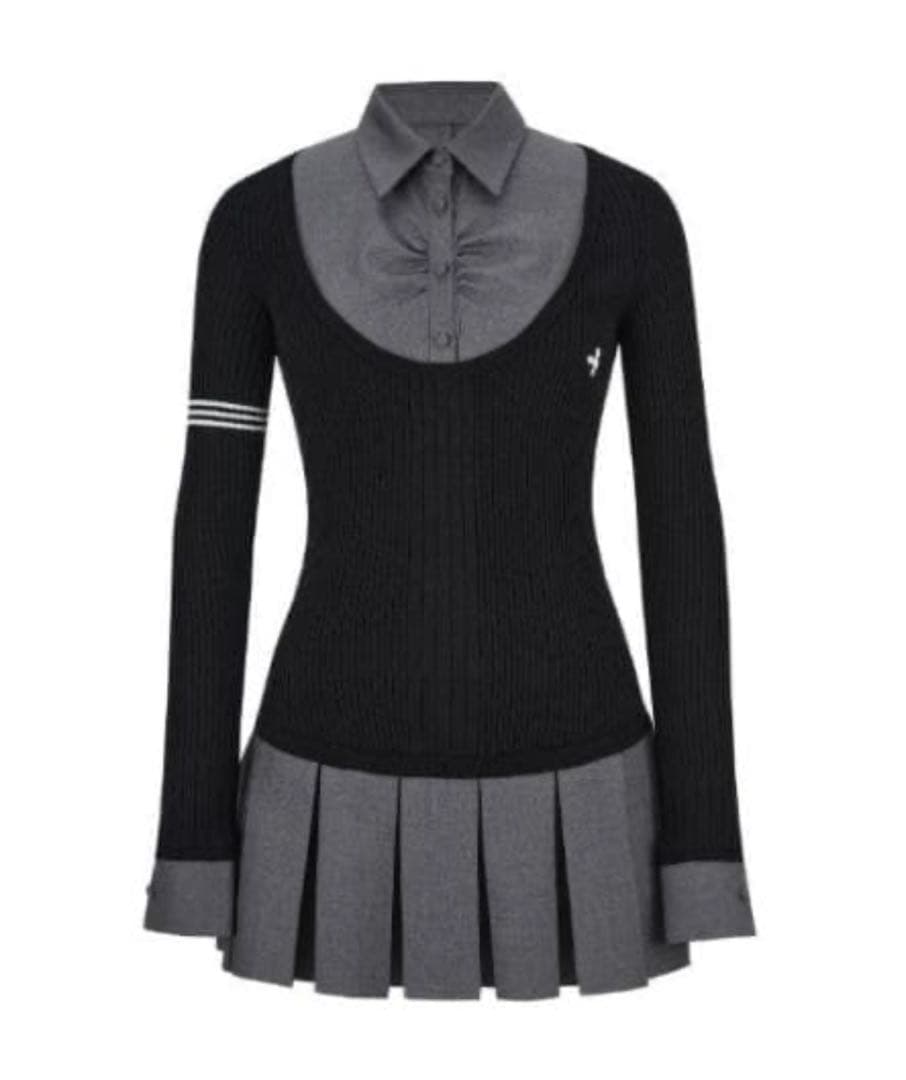 ワンピース andwang Uniform Pleated Mini Onepiece