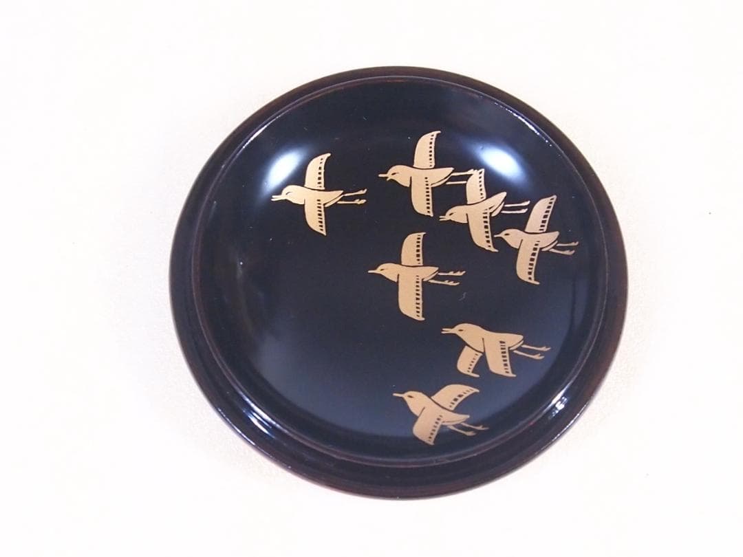 【美品】道場宗廣 溜塗 千鳥蒔絵/水草蒔絵 苫屋棗 なつめ/茶入/薄茶器 漆器