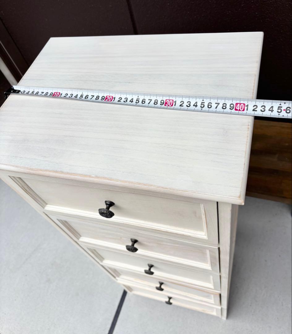 アンティーク風 5段チェスト シャビーシック ホワイト