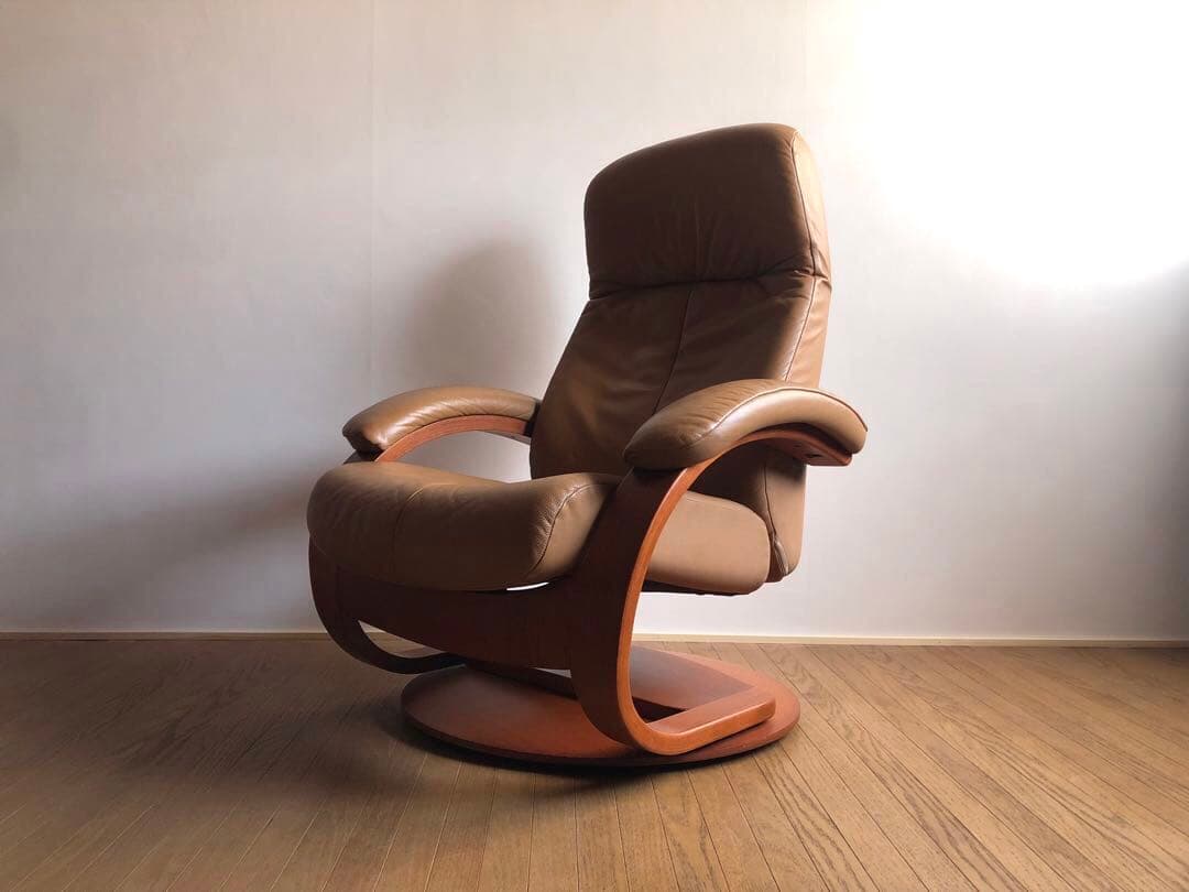 シモンズ フィヨルド リクライニング ラウンジソファ 回転式 本革張り 北欧家具