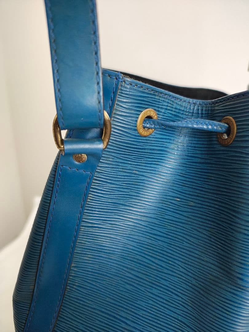 青 エピレザー バケットバッグ ショルダー付き