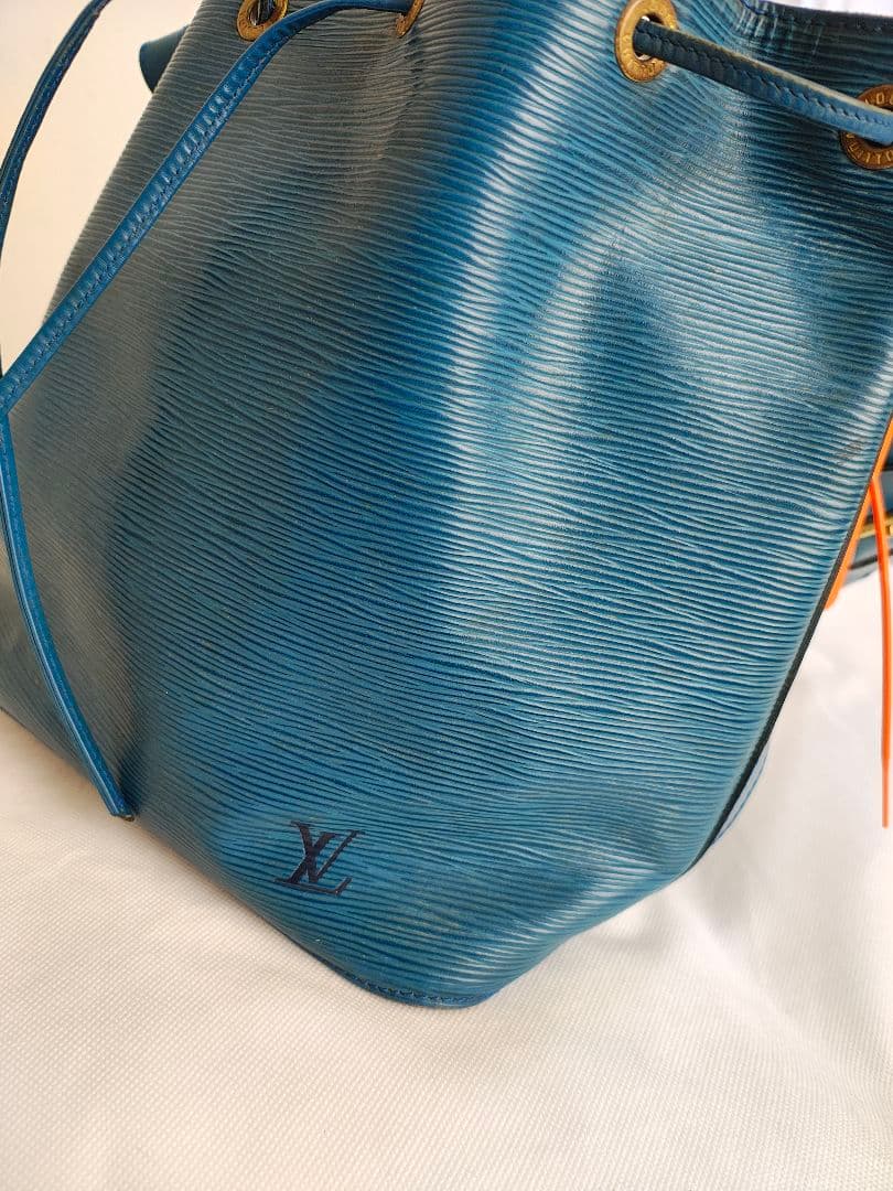 青 エピレザー バケットバッグ ショルダー付き