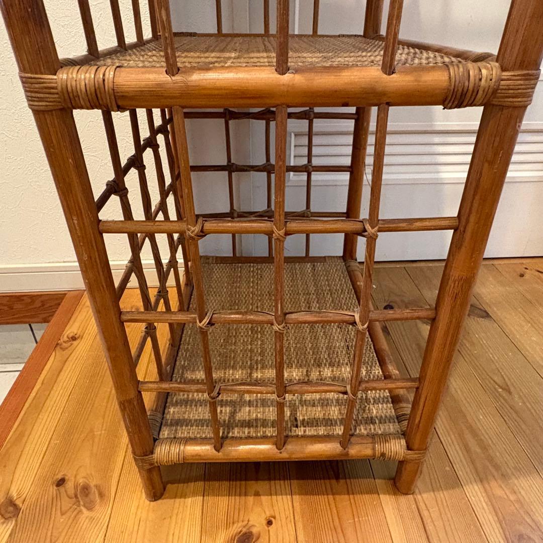 昭和レトロ アーチ型 3段ラタンラック オープンシェルフ 飾り棚 ディスプレイ