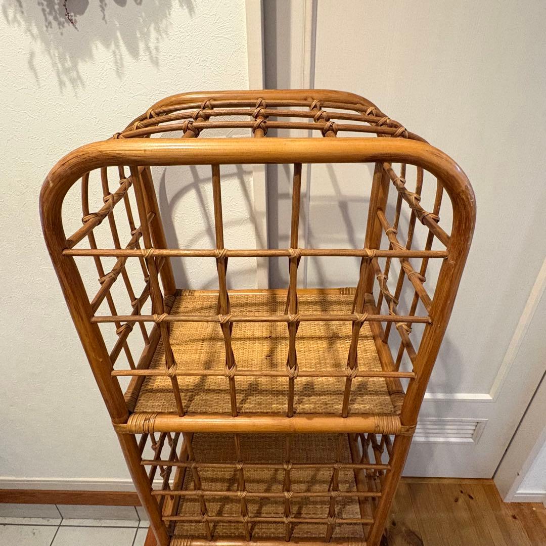 昭和レトロ アーチ型 3段ラタンラック オープンシェルフ 飾り棚 ディスプレイ