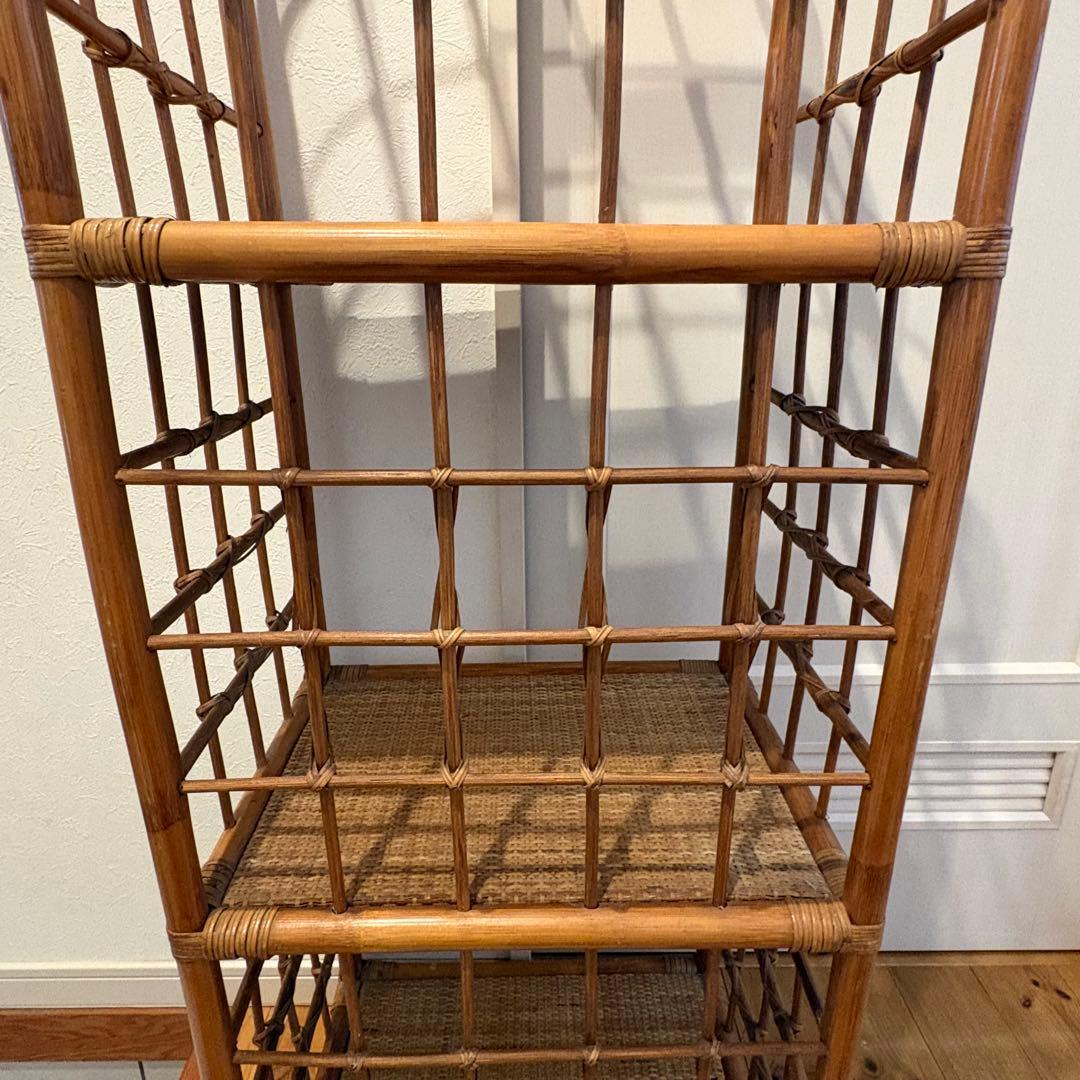 昭和レトロ アーチ型 3段ラタンラック オープンシェルフ 飾り棚 ディスプレイ