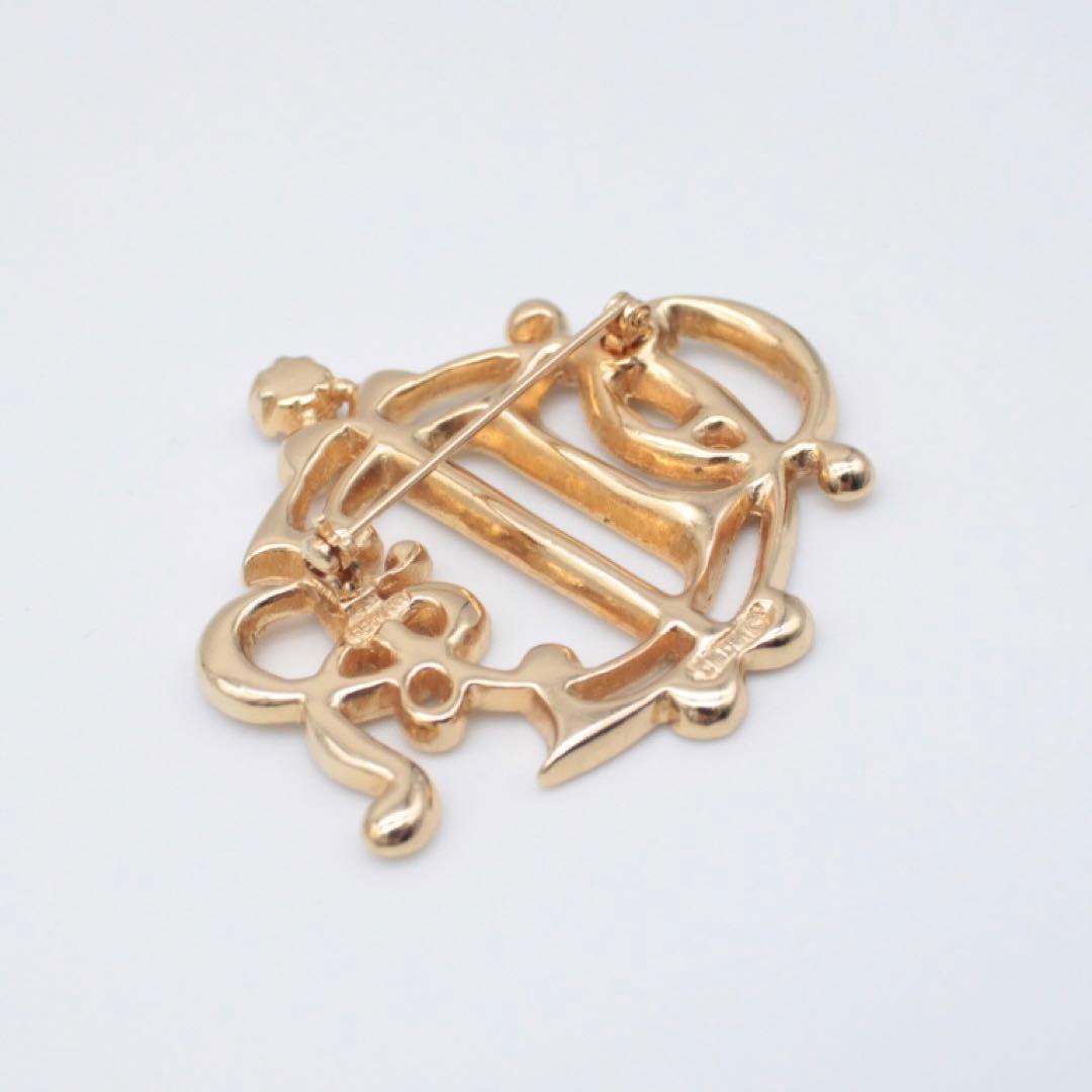 極美品 クリスチャンディオール ゴールド ブローチ エンブレム ラインストーン