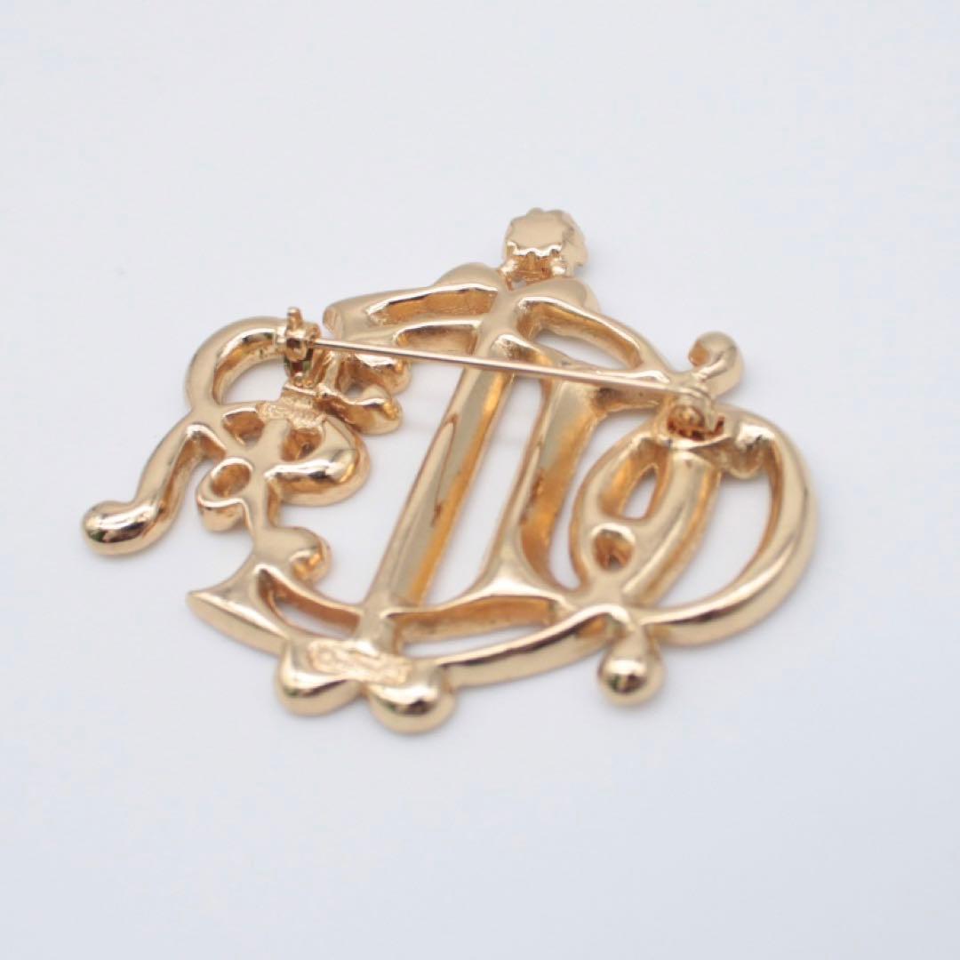 極美品 クリスチャンディオール ゴールド ブローチ エンブレム ラインストーン