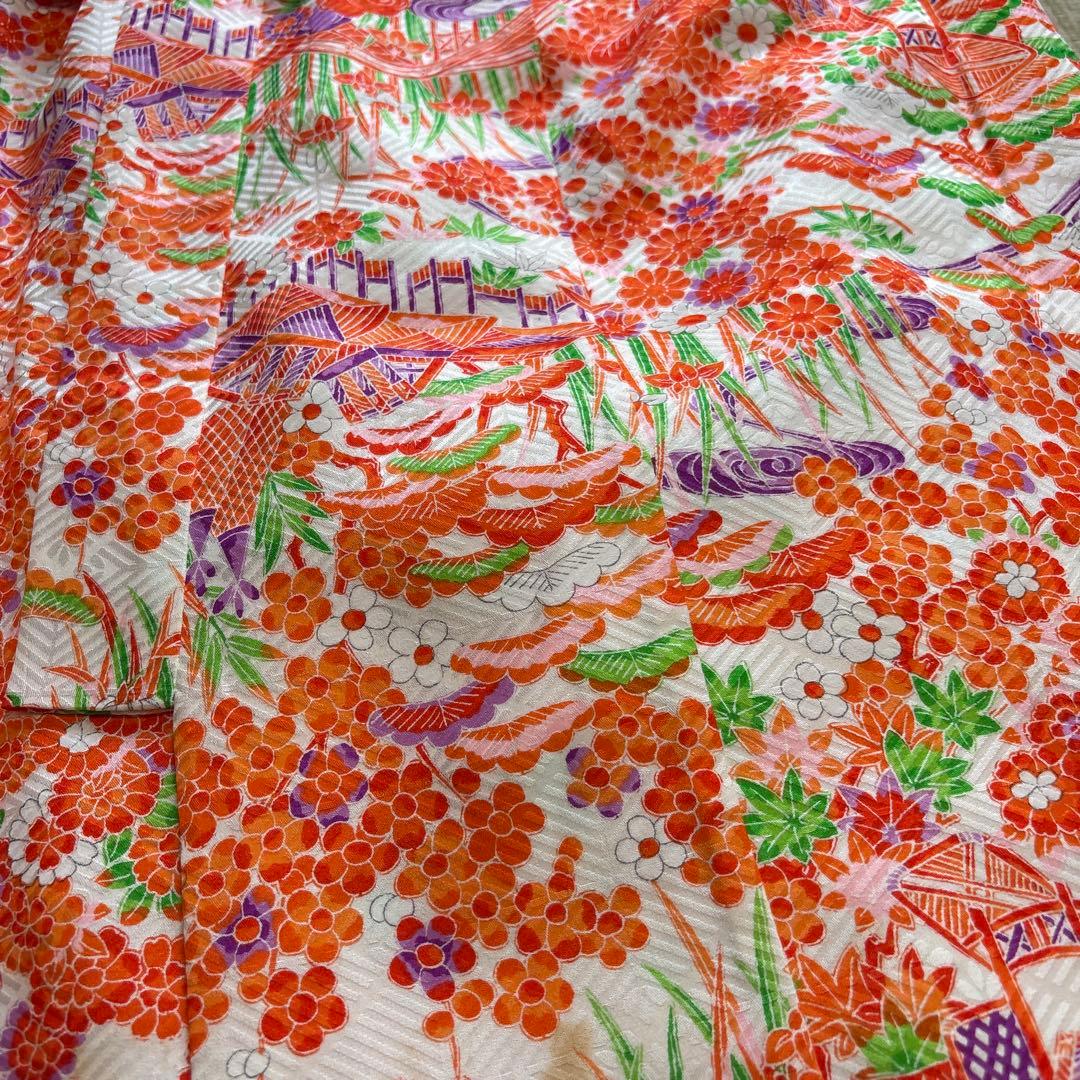 レトロ　総柄　正絹　七五三着物　3歳　女の子　被覆　襦袢付き　3点セット