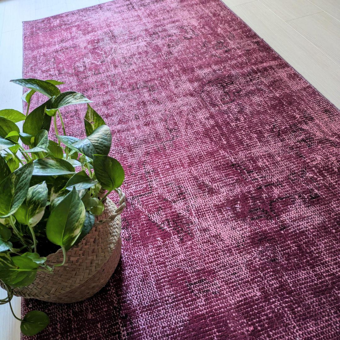 82×198 ボルドーレッドオーバーダイ　トルコヴィンテージラグ