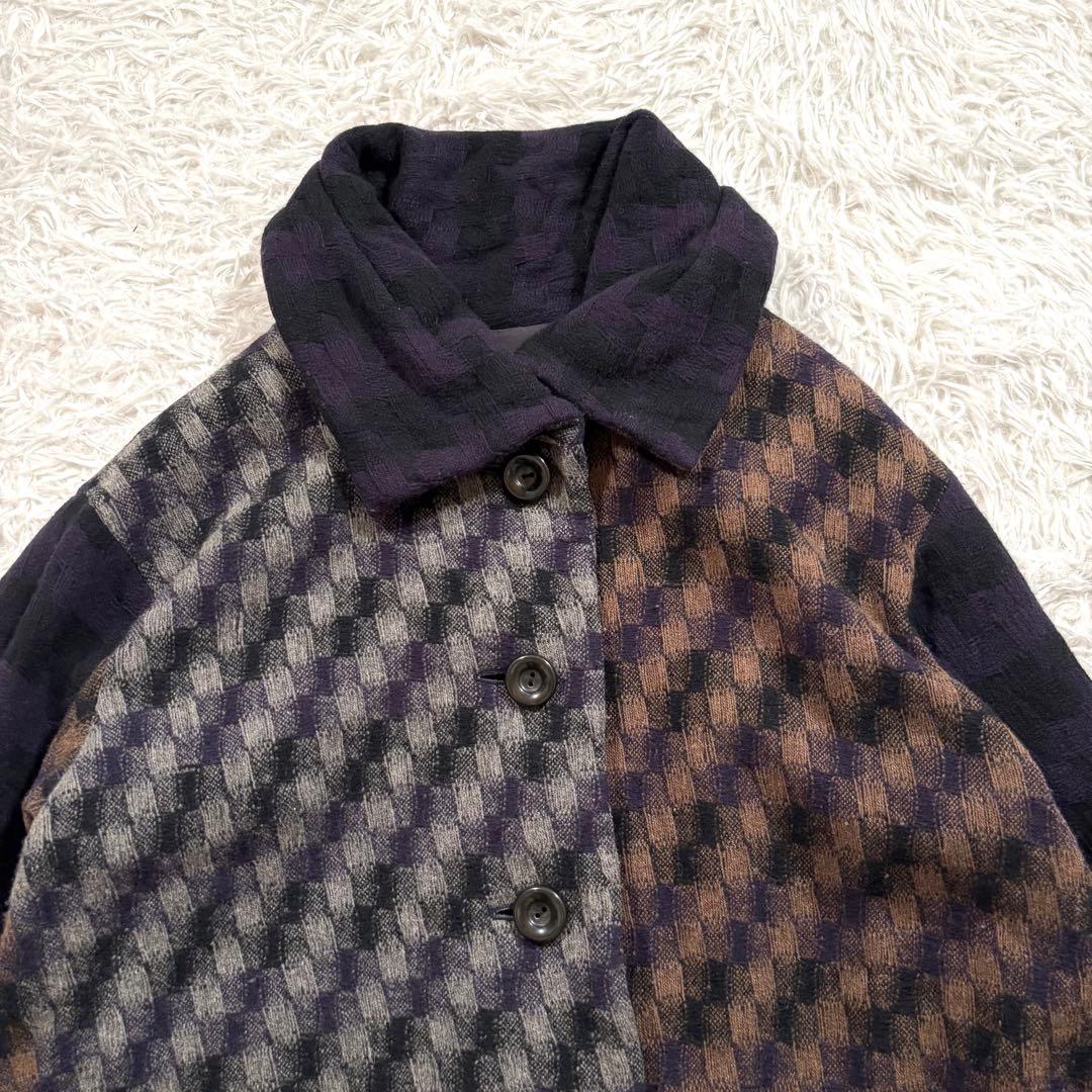 慈雨　ジウ　ストライプ　チェック　ウール　デザイン◎ コート　40