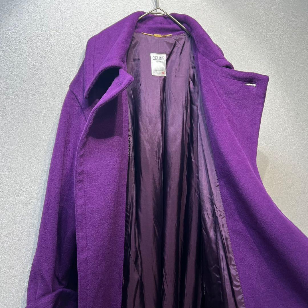 希少 CELINE 上質 ウール カシミヤ クロンビー ステンカラーコート 40