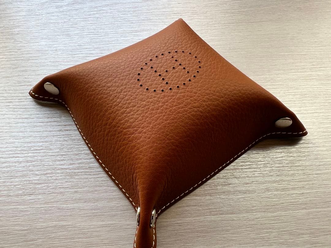 HERMES エルメスレザー 小物入れ アクセサリーケース 青/茶色