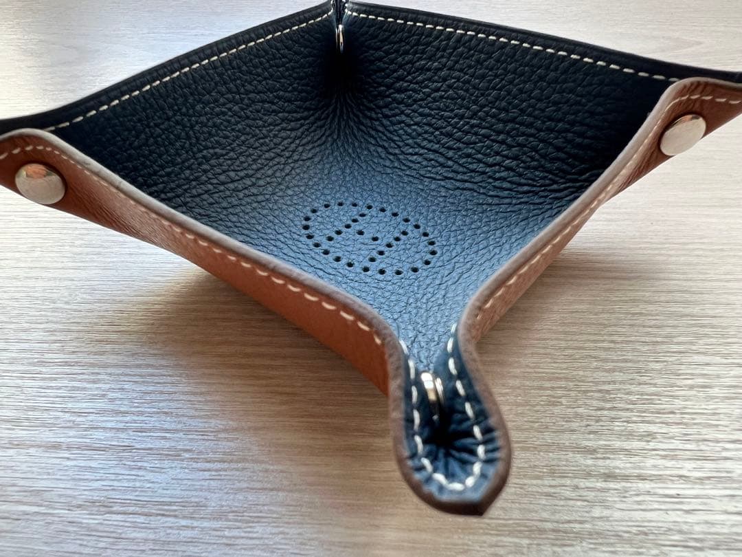 HERMES エルメスレザー 小物入れ アクセサリーケース 青/茶色