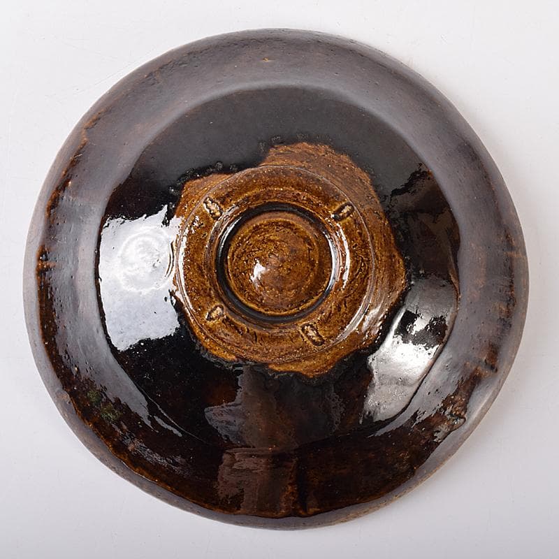 茶道具　楽吉左衛門　十代旦入造　飴釉　平楽茶碗　袱紗付　共箱　V　R7927