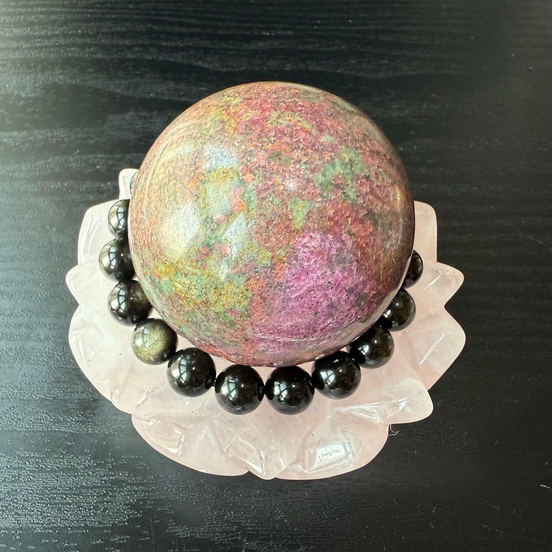 天然石ローズクォーツの蓮お皿　置物NO.112210