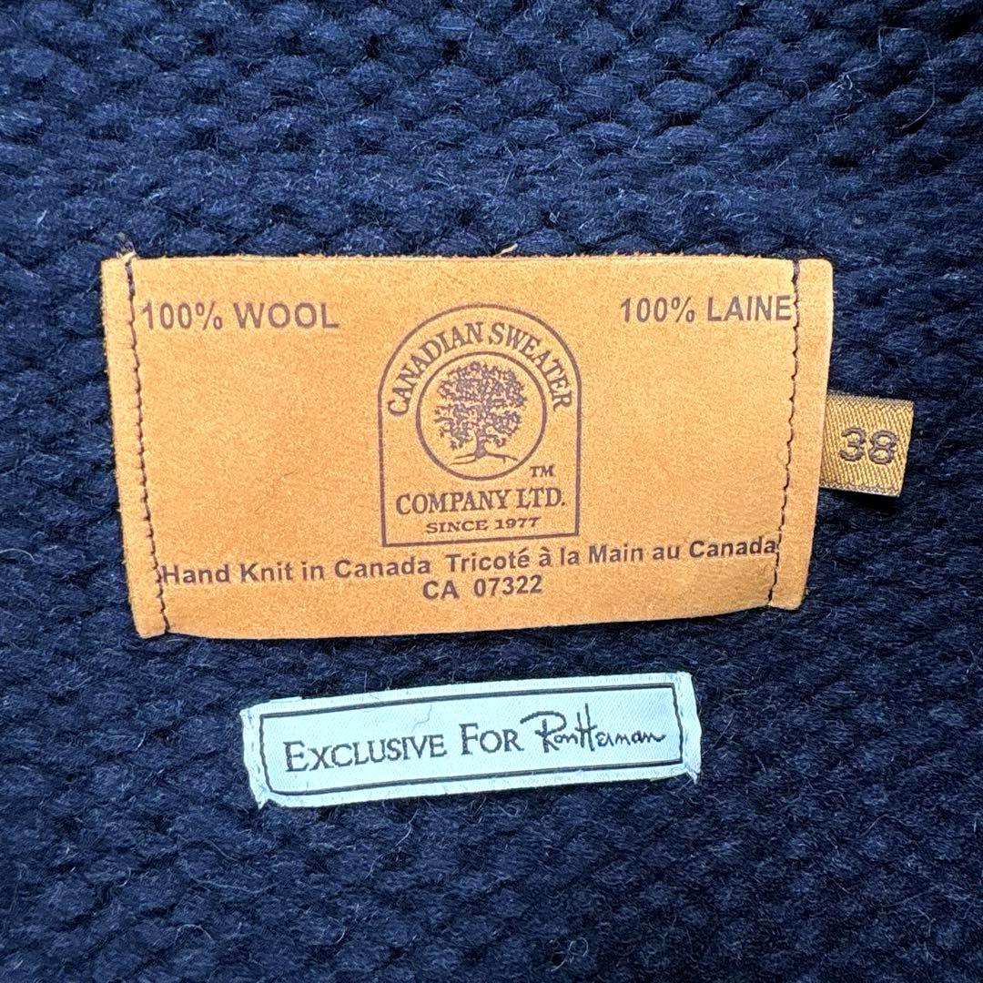✨カナダ製・別注✨カナディアンセーター×ロンハーマン　カウチンニット　ジップ　紺