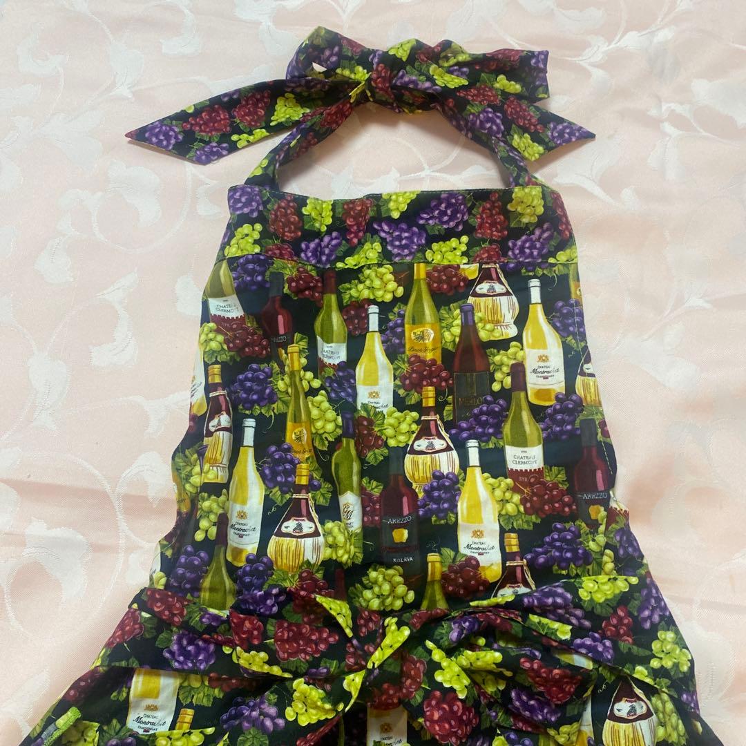 エプロン★ワイン柄★ソムリエ★ワインボトル柄★葡萄柄