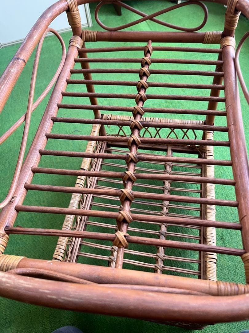 龍＊ラタン 籐 2段バスケット ランドリーバスケット 脱衣カゴ 昭和レトロ