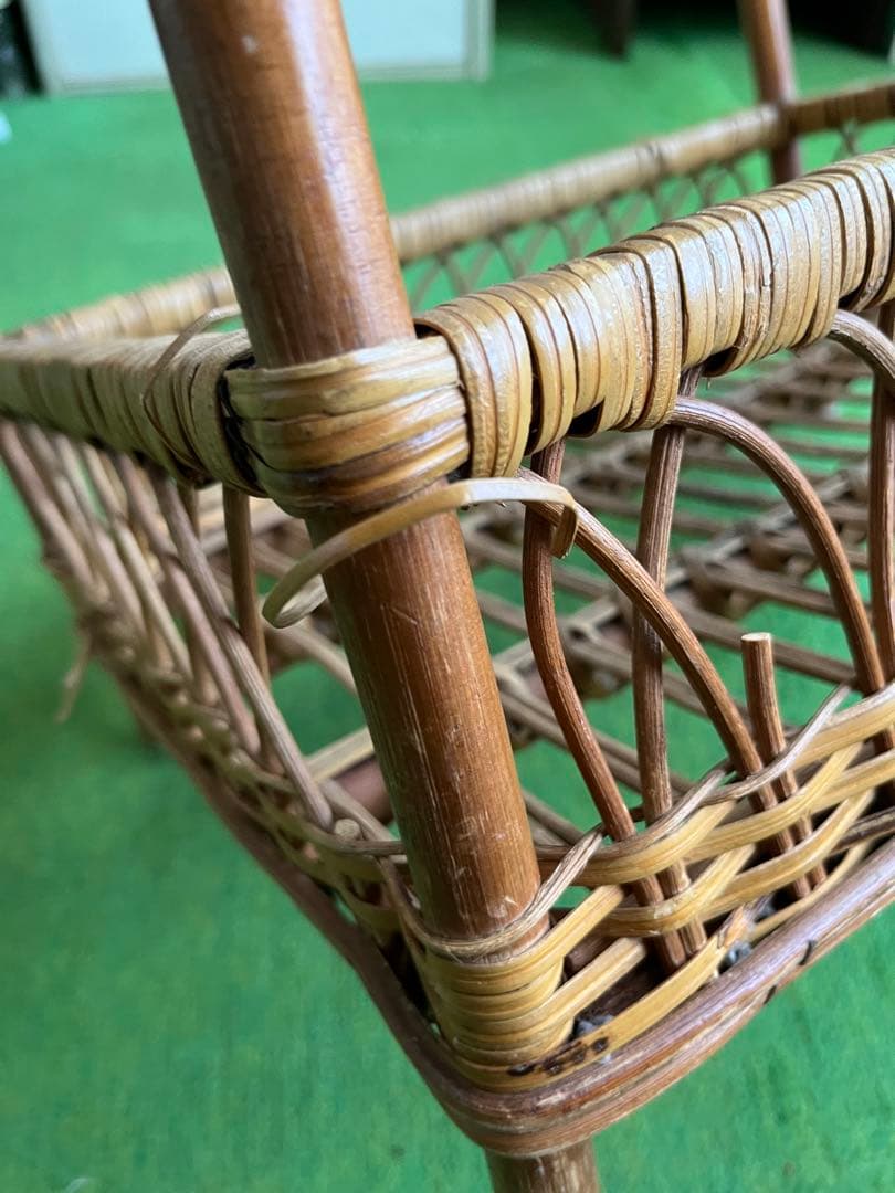 龍＊ラタン 籐 2段バスケット ランドリーバスケット 脱衣カゴ 昭和レトロ