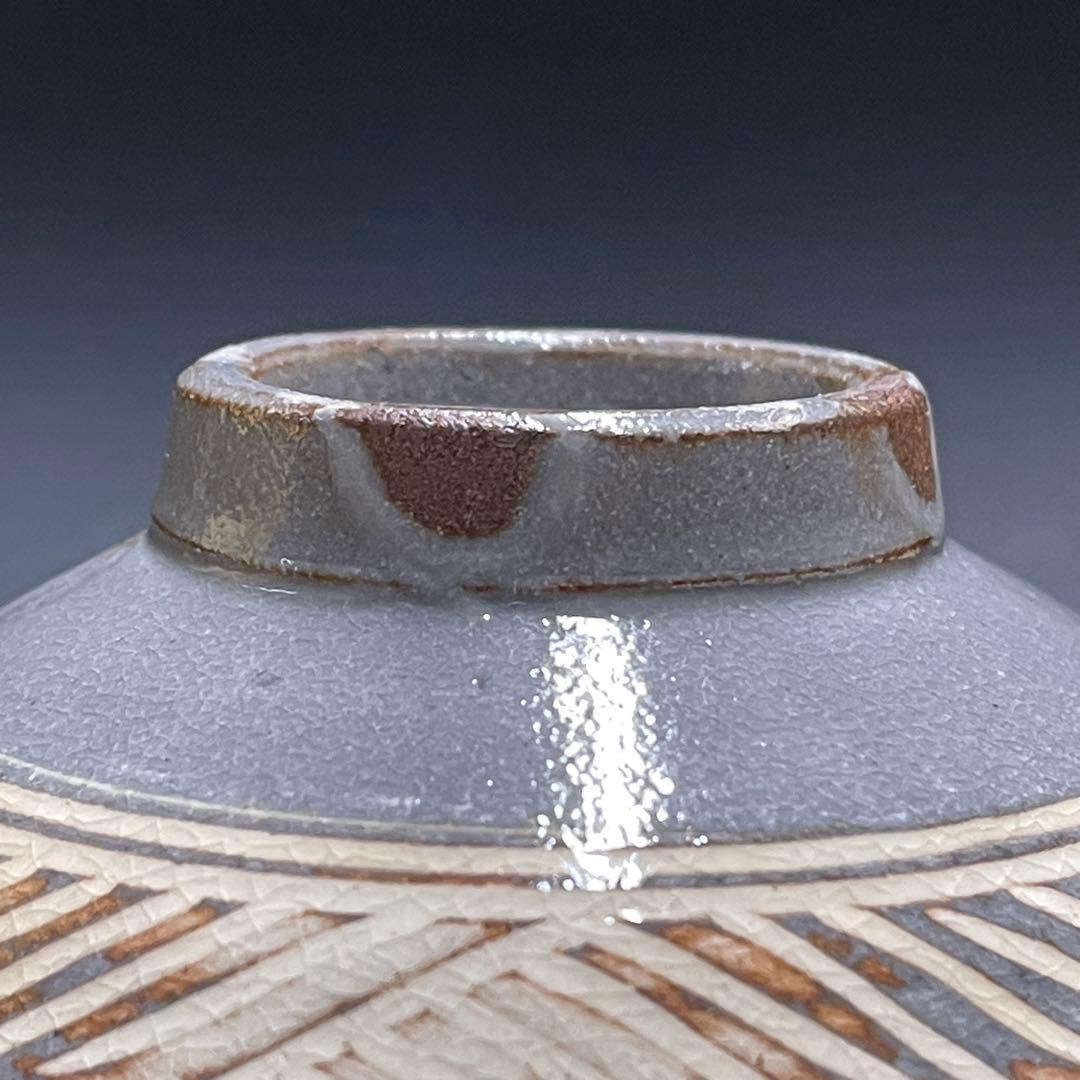 柿花窯 彫三島 平茶碗 茶道具 骨董品 923