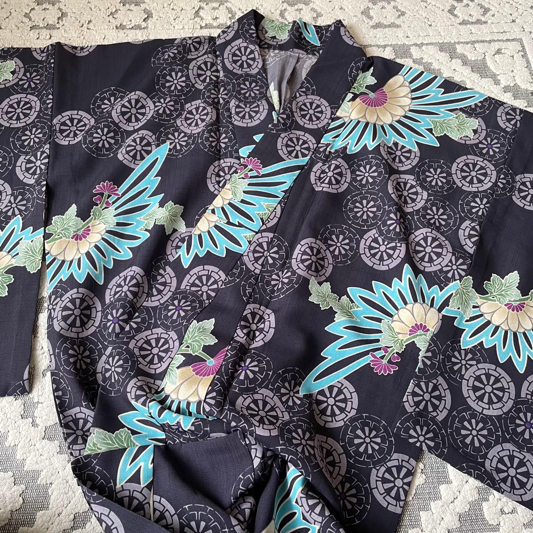 浴衣　アナスイ　ANNA SUI 花柄　歯車　オリエンタル　紫　パープル