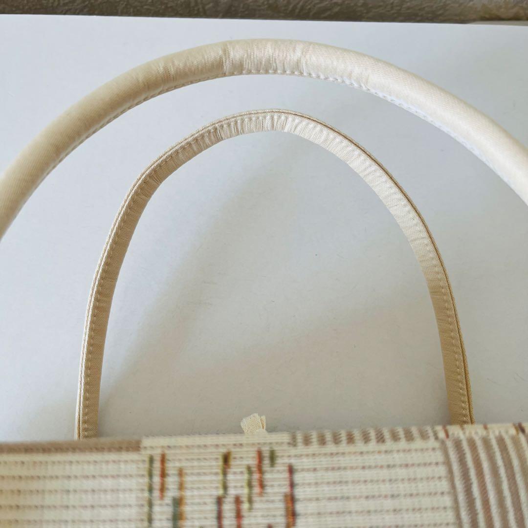 【セール✨】利休バッグ　和装バッグ　アイボリー　チェック柄　底鋲　総柄　春夏秋