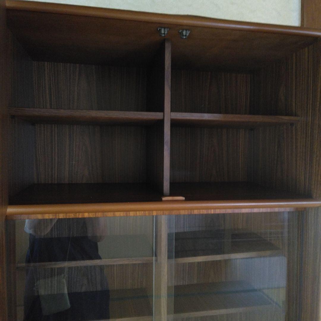 木製食器棚 ブラウン ガラス扉付き