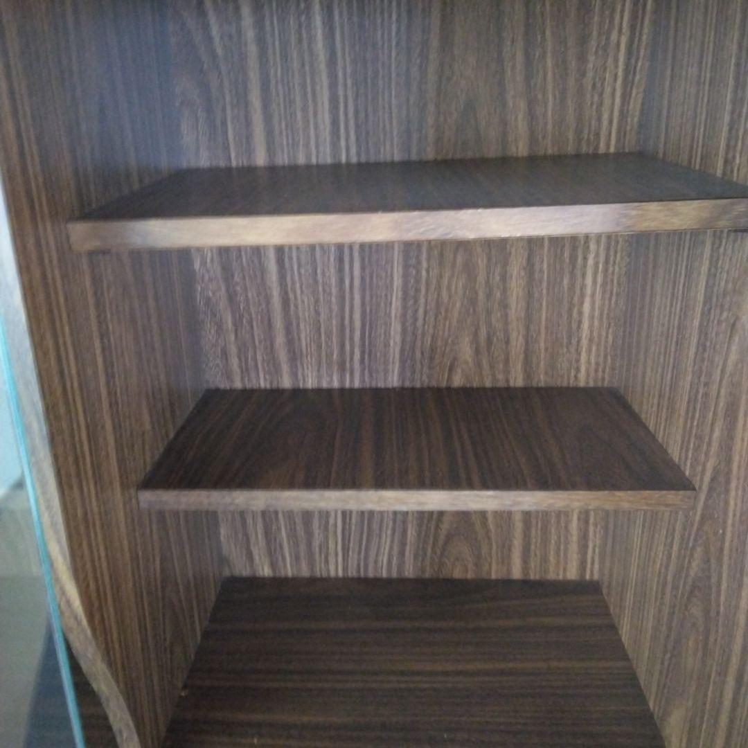 木製食器棚 ブラウン ガラス扉付き