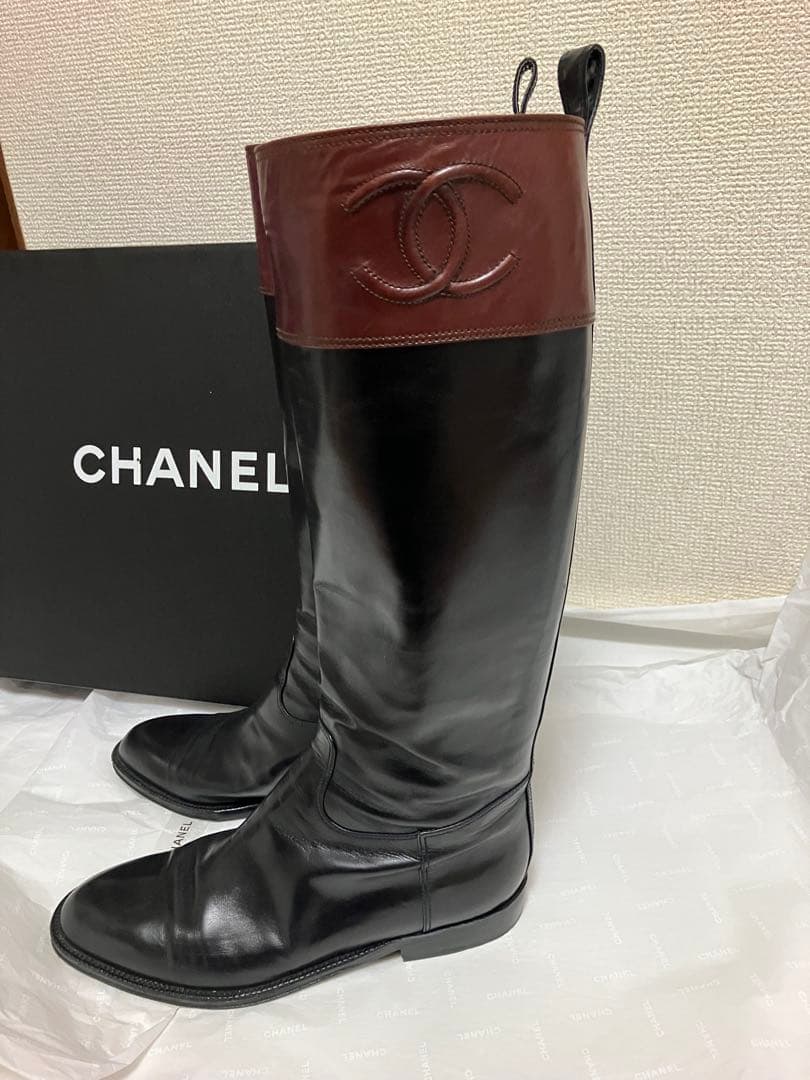 美品CHANELサイドココマーク バイカラー　ロングブーツ/ジョッキーブーツ