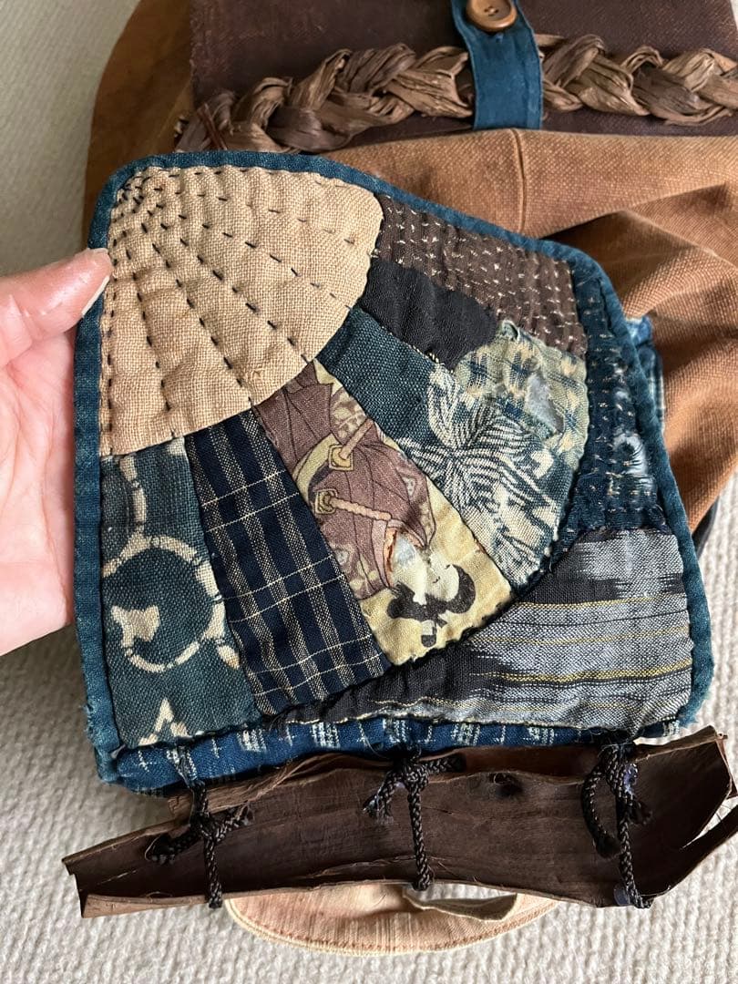 一点物◆柿渋 山葡萄 藍染リュック ハンドメイド 古布パッチワーク◆
