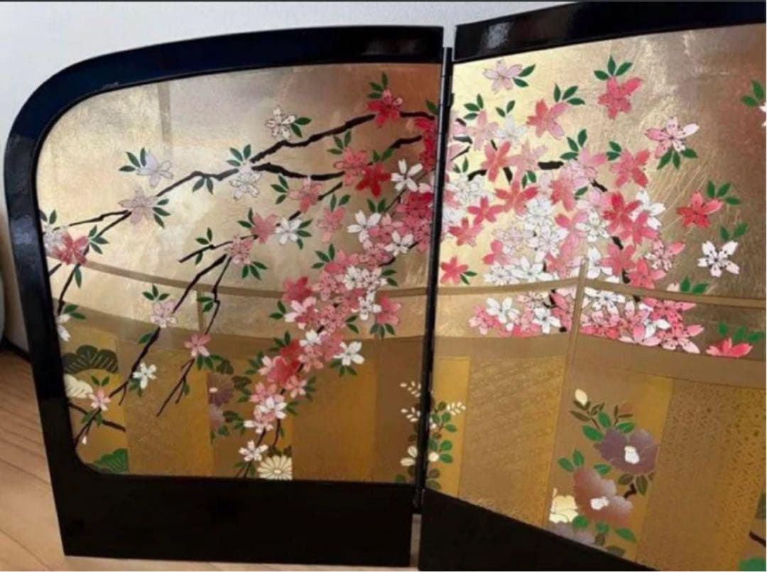 金屏風　折れ屏風　おひなさま　道具　ひな祭り　お雛様　雛人形　三つ折り屏風