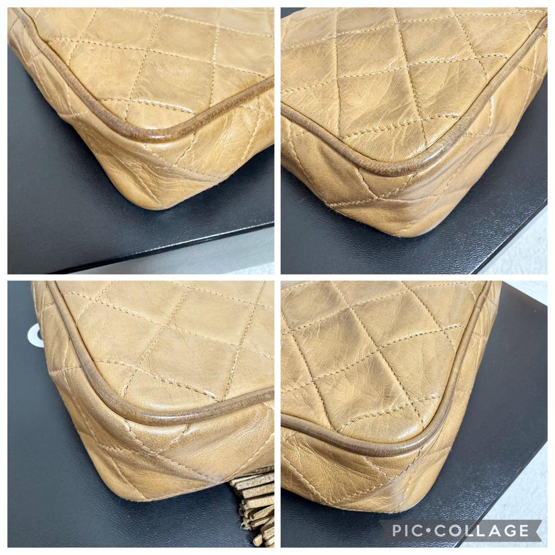 CHANEL シャネル チェーンショルダーバッグ ラムスキン フリンジ ベージュ