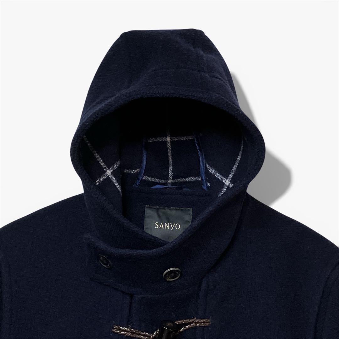 日本製/SANYO/三陽商会/ダッフルコート/ウール/ネイビー/チェック柄/XL