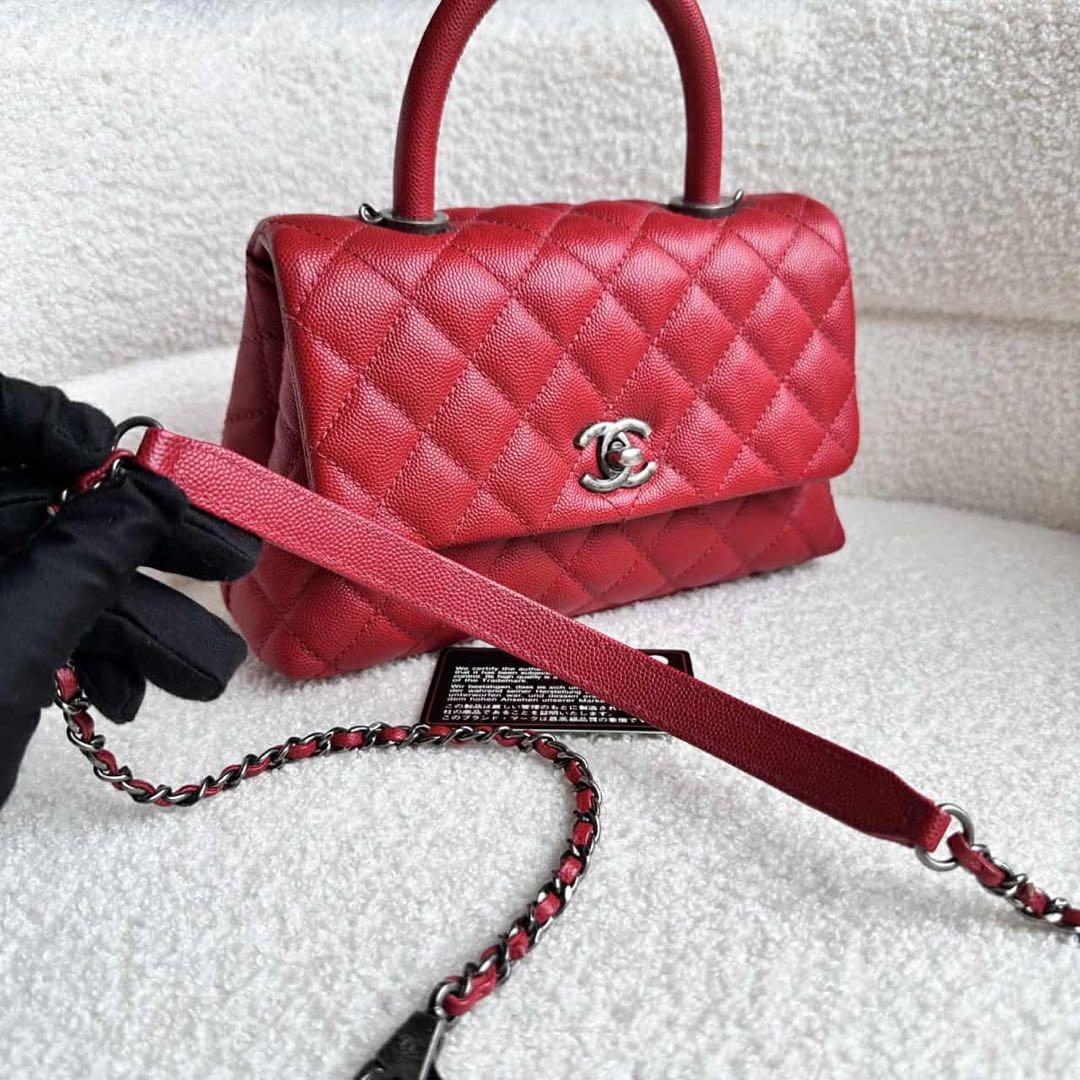 CHANEL シャネル ココハンドル キャビアスキン 赤24 xs