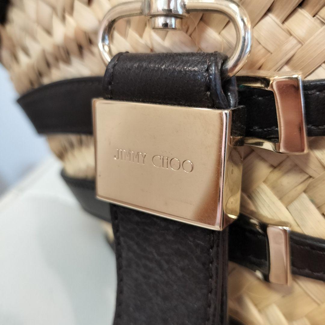 美品 JIMMY CHOO ストロー レザー トートバッグ かごバッグ 舟形