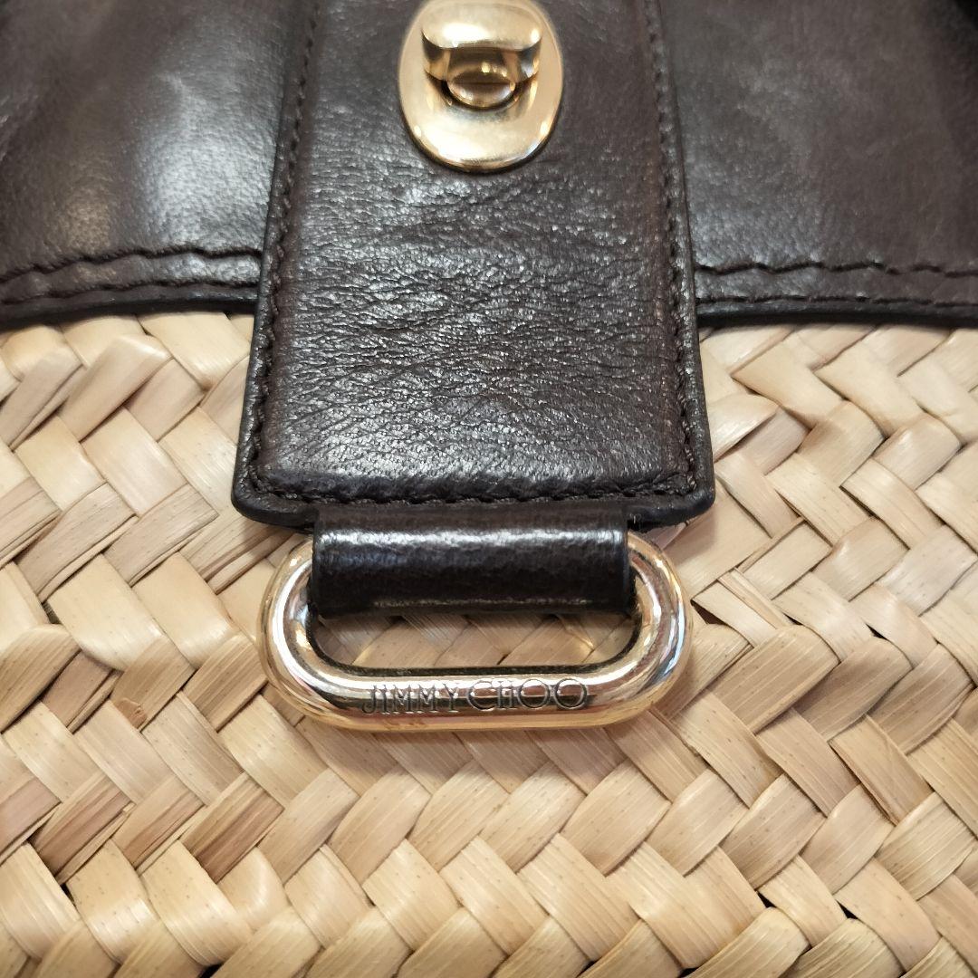 美品 JIMMY CHOO ストロー レザー トートバッグ かごバッグ 舟形