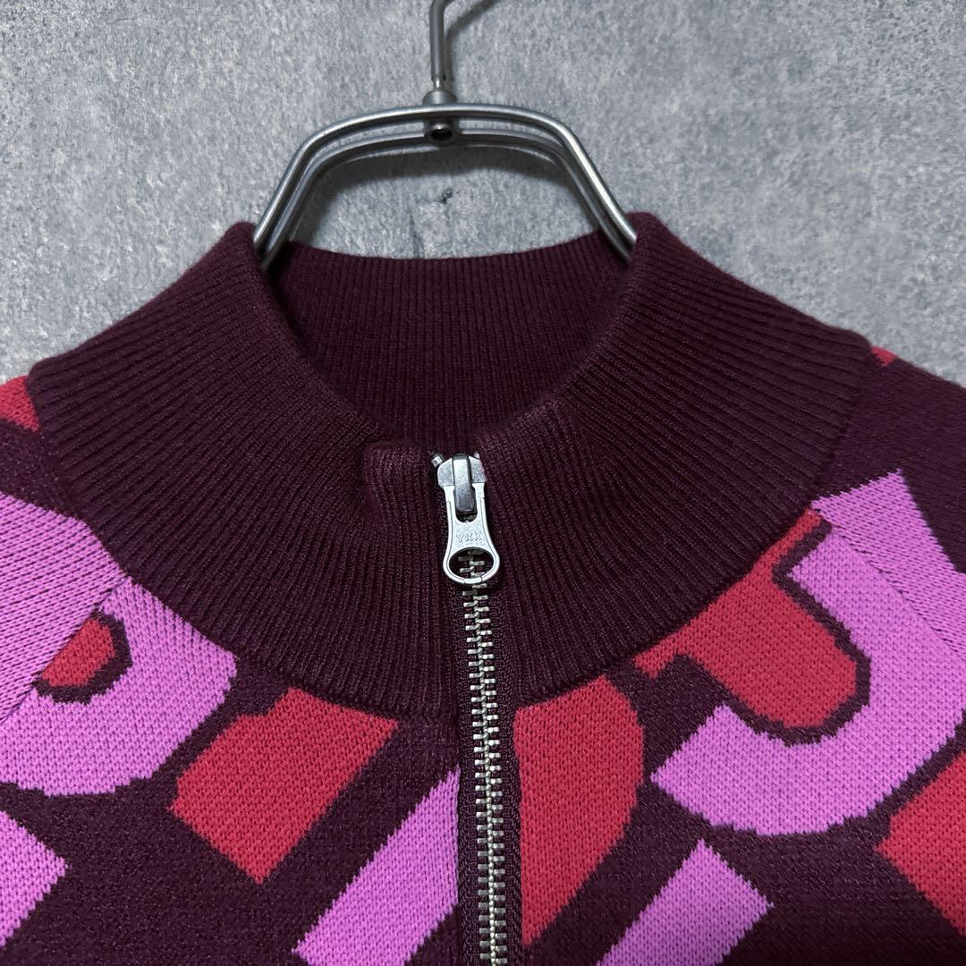 Jack Bunny ジャックバニー総柄 ロゴ ニット ジャケット レッド系 0