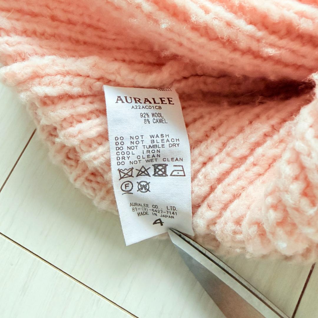 美品✨オーラリー　ウールキャメル モックネック リブニットプルオーバー