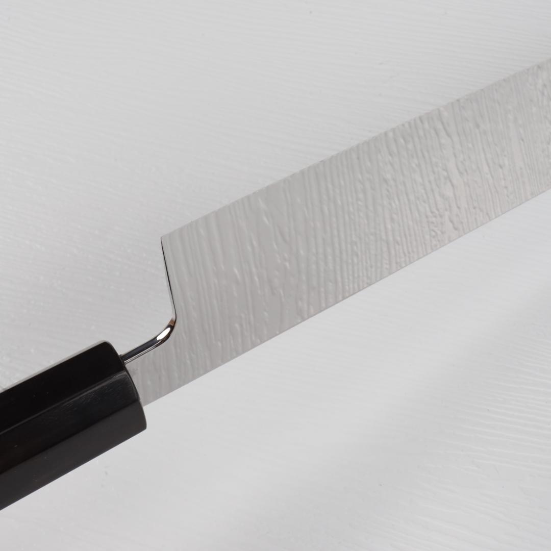 期間限定 7392 切付柳刃包丁 尺 ウルトラ鏡面仕上げ 黒檀水牛二本銀巻八角柄