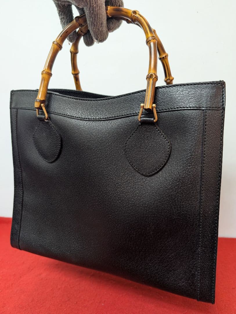 美品 極希少！Gucci バンブー レザーハンドバッグ トートバッグ ブラック