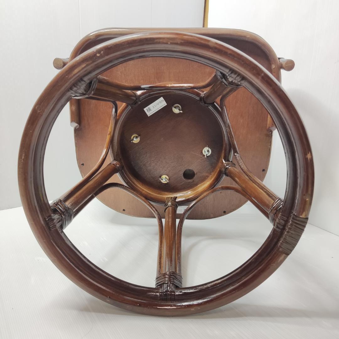 ラタン 回転座椅子 肘掛け クッション付き 椅子 チェア アンティーク　籐