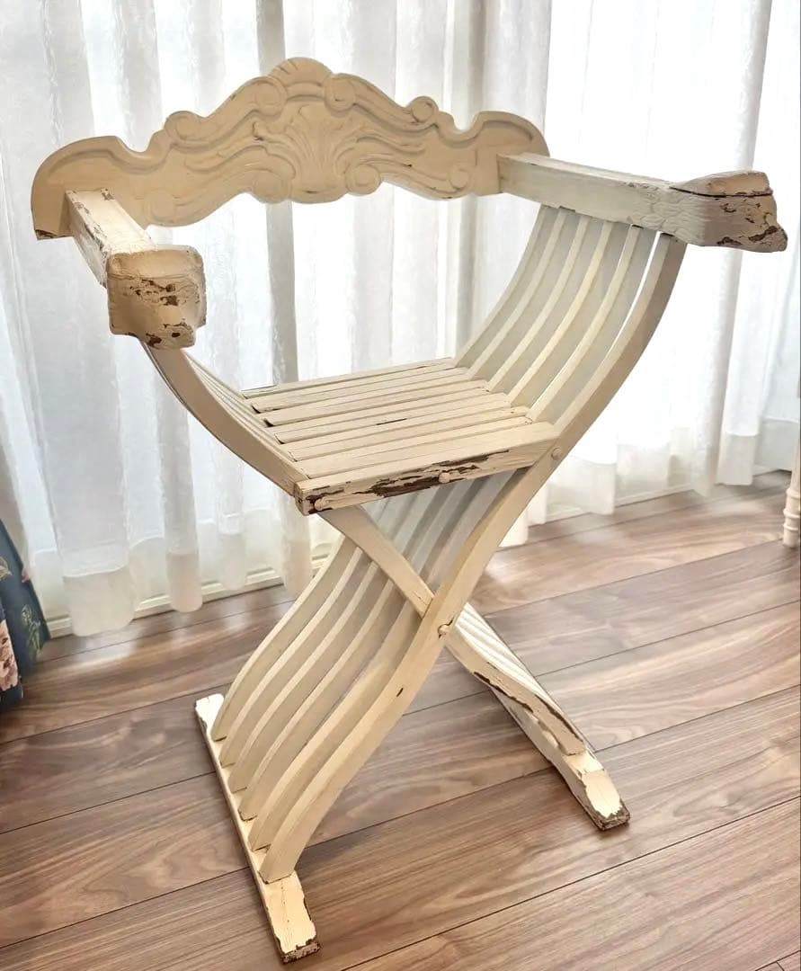 【本日限定】フランス アンティーク サボナローラチェア X脚 折りたたみ椅子