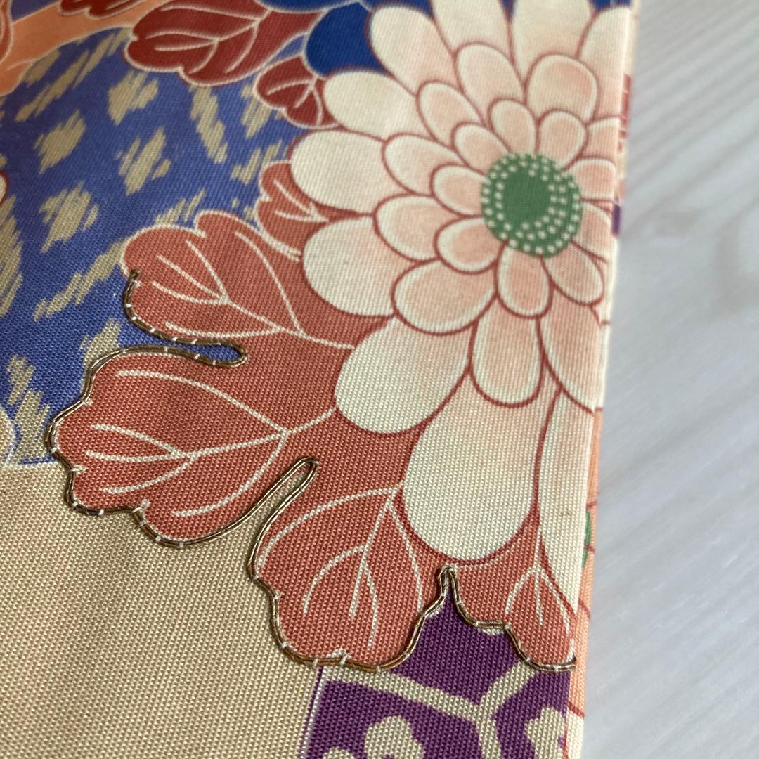 くるみ　　アンティーク京袋帯　刺繍の花模様・葡萄　正絹　No2-26