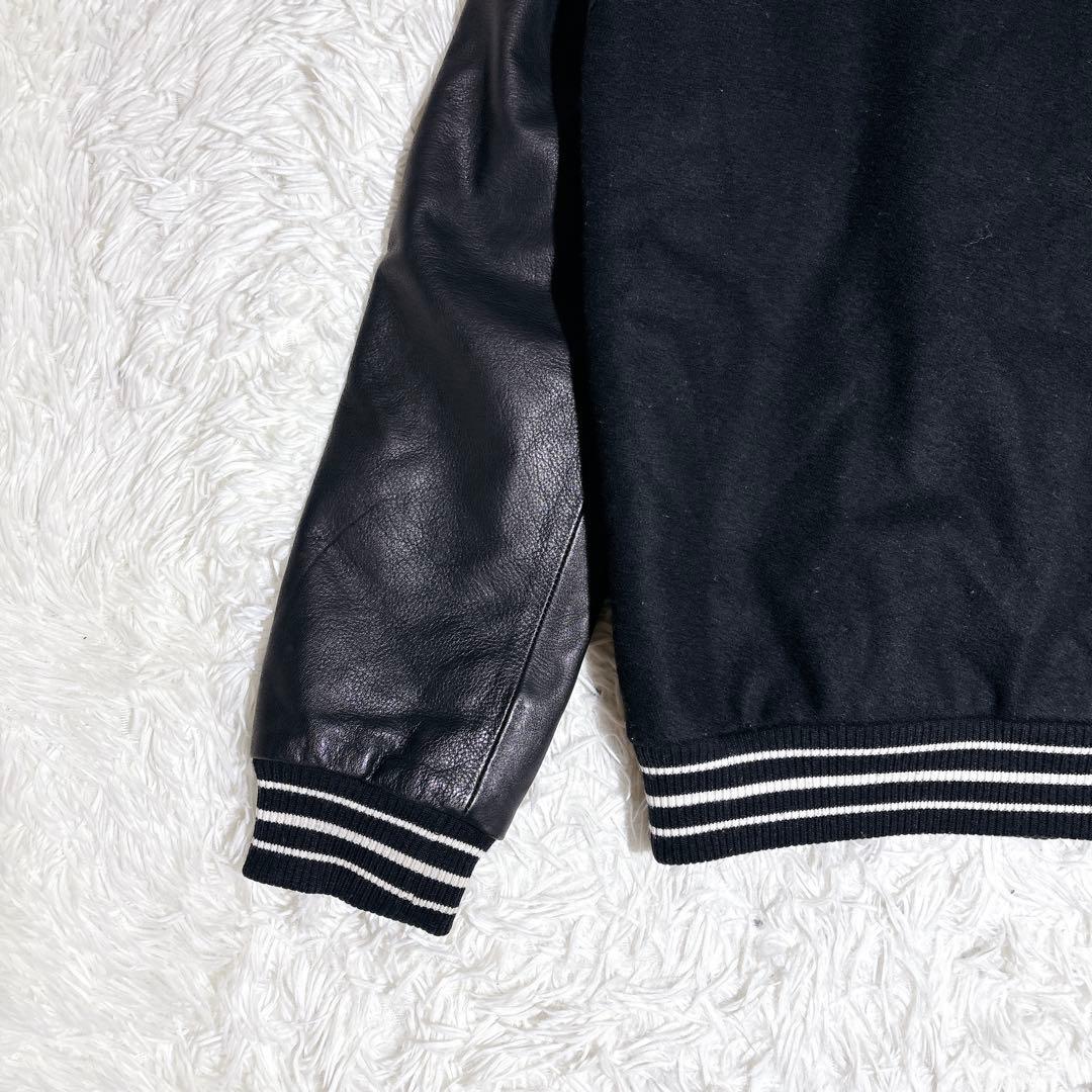 希少 00s PRODUCT 袖レザー スタジャン 刺繍 L ブラック レア
