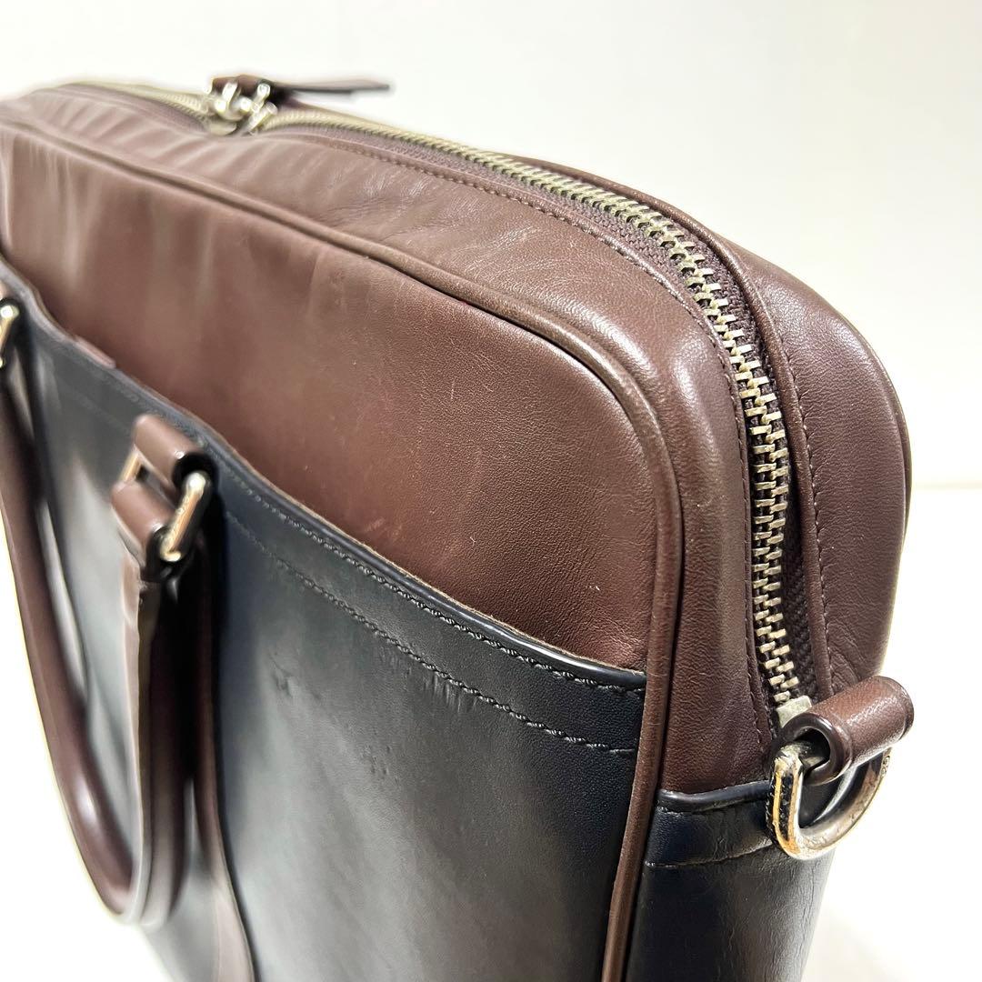 【良品】COACH コーチ ビジネスバッグ ネイビー×ブラウン 71066